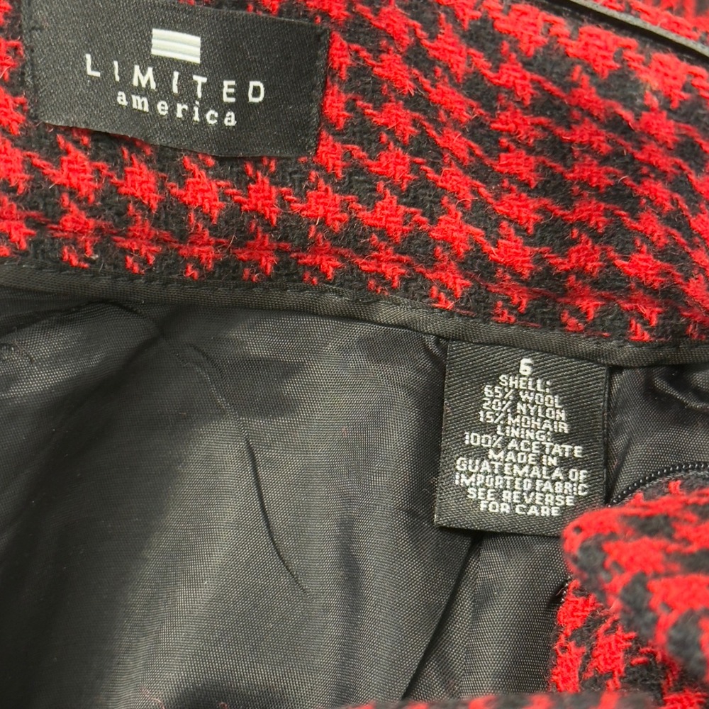Limited America Red Black Houndstooth Wool Mohair Skirt Suit Set Size 6 Vintage - Picture 15 of 15